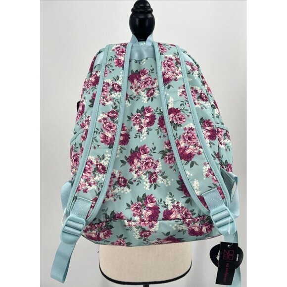 No Boundaries Nylon Flap Backpack Clear Vinyl Pocket Mint Floral NWT 16" deep - Picture 9 of 9